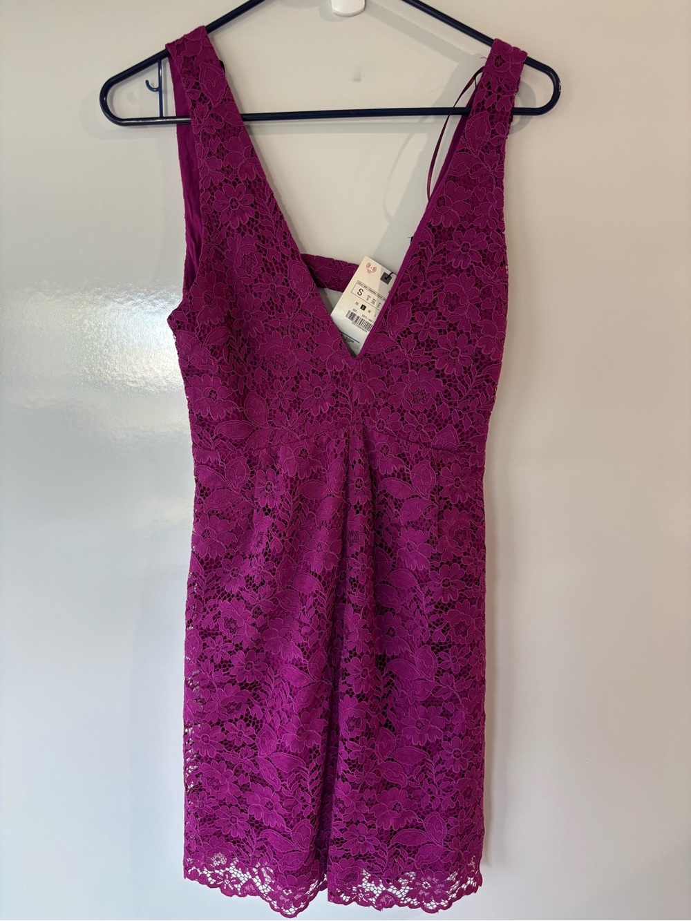 Zara Magenta Lace V-Neck Mini Dress
